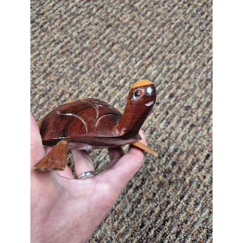 Hand‎ Carved Wood Turtle Figurine Folk Art Rustic Decor Small Sculpture - Picture 2 of 6